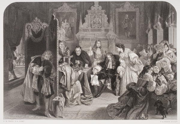 James II (1633-1701) receiving news of the landing of the Prince of Orange, engraved by F.A. Heath