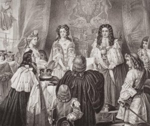 The crown offered to William and Mary by the Lords and Commons at Whitehall, February 12, 1689, from Illustrations of English and Scottish History Volume II