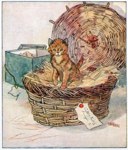 Glad Christmas Day is very near..., illustration from 'Cuddly Kitty and Busy Bunny', by Clara G. Dennis, published by Thomas Nelson and Sons, Ltd., 1926