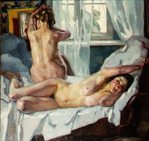 Male Nude holding his right Foot