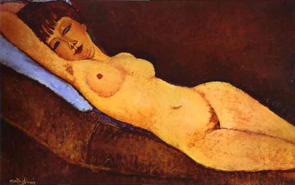 Reclining Nude With Blue Cushion