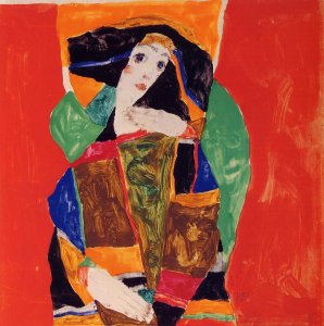 Portrait Of A Woman With Blue And Green Scarf