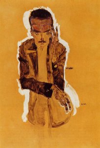 Portrait Of Edith Schiele In A Striped Dress