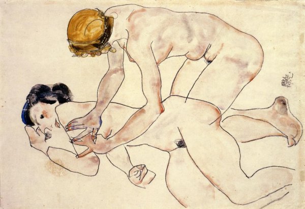 Two Female Nudes One Reclining One Kneeling Aka The Friends